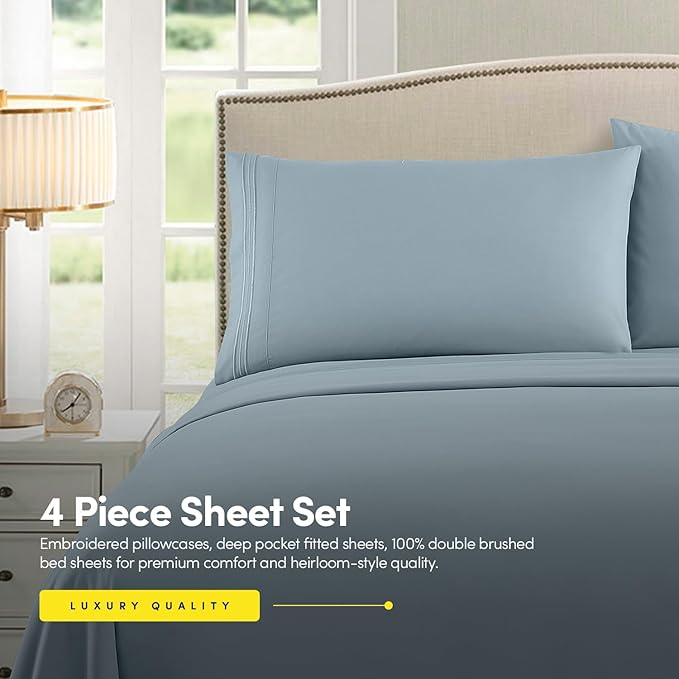 1500 Supreme Collection Twin XL Sheet Sets Misty - 3 Piece Bed Sheets and Pillowcase Set for Twin XL Mattress - Extra Soft, Elastic Corner Straps, Deep Pocket Sheets, Twin XL Misty