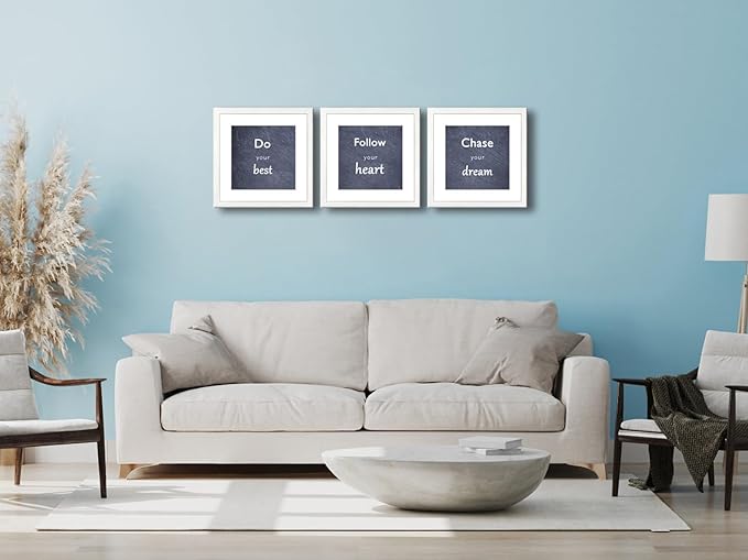 11x11 Picture Frame Set of 3 with Real Glass for Pictures 8x8 with Mat or 11x11 Without Mat, Wall Gallery or Tabletop display Photo Frames in White