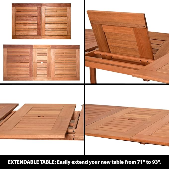 Amazonia 7-Piece Patio Dining Set, Dark Teak Finish and Ideal for Outdoors