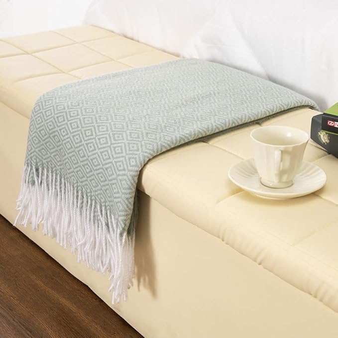 Gealaek Decorative Diamond Lattice Faux Cashmere Throw Blanket Honeydew Fringe Lightweight Fuzzy Soft Cozy Throws for Sofa Bed Farmhouse Throw Blanket 50" x 60"