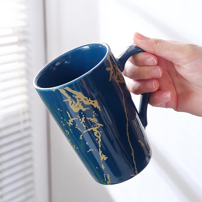 Porcelain Coffee Mugs, 12 Ounce, Set of 6, Blue | Hot Tea | Cappuccino | Mocha | Cocoa | Cups for Latte