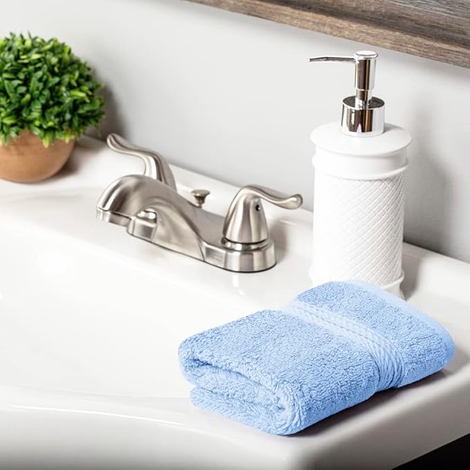 Superior Egyptian Cotton Pile Face Towel/Washcloth Set of 6, Ultra Soft Luxury Towels, Thick Plush Essentials, Absorbent Heavyweight, Guest Bath, Hotel, Spa, Home Bathroom, Shower Basics, Light Blue