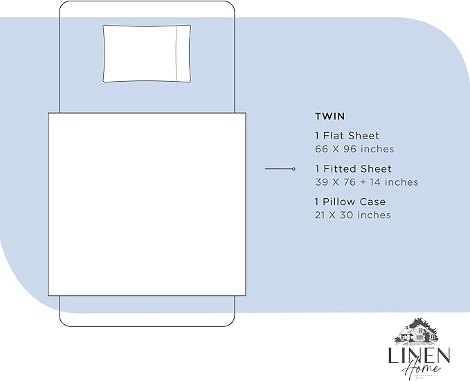 Linen Home 100% Cotton Percale Sheets Twin Size, Baby Blue, Deep Pocket, 3 Pieces Set - 1 Flat, 1 Deep Pocket Fitted Sheet and 1 Pillowcase, Crisp Cool and Strong Bed Linen