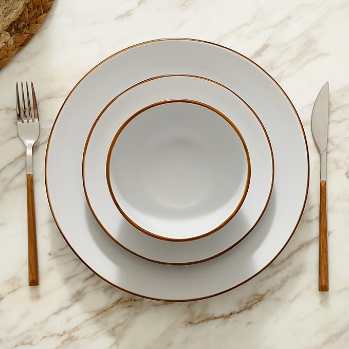 Stone Lain Brasa Stoneware 32 Piece Dinnerware, Plates and Bowls Sets for 8, White, Glossy Rustic-Chic Design, Microwave & Dishwasher Safe