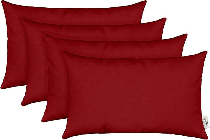 RSH Décor Sunbrella Jumbo Lumbar Pillow Covers – Set of 4 | 26" x 16" | Outdoor Use – Patio, Lounge, Adirondack, Deck | Water & Fade-Resistant | Play Scarlet | Includes Down-Alternative Inserts