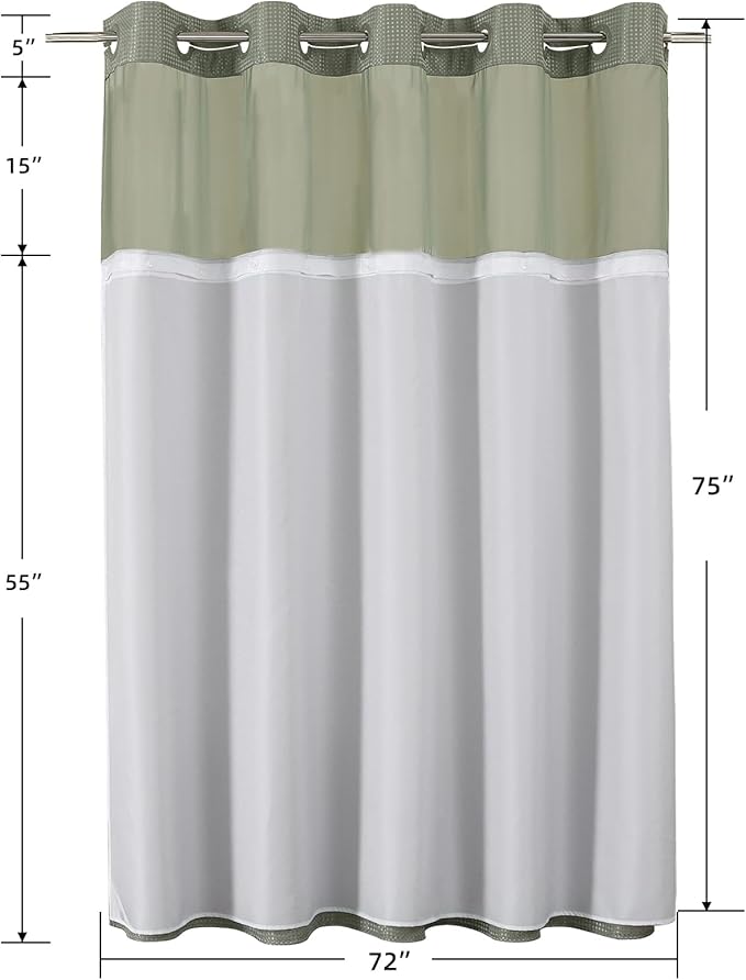 Colorful Star 256GSM Waffle Weave Heavy Duty Shower Curtains, No Hook Shower Curtain with Snap in Fabric Liner, Hotel Style Waterproof Bathroom Curtain Set, 72 x 75 Inch, Sage Green