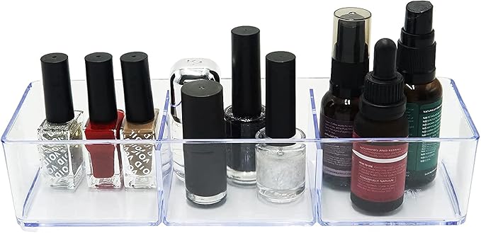 carrotez 3 Compartment Clear Plastic Drawer Organizer for Makeup, Bathroom, Desk, Vanity