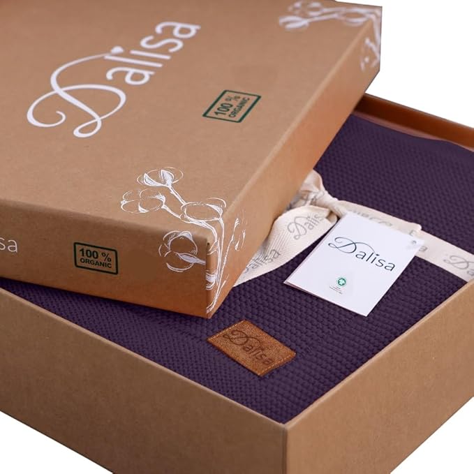 Dalisa 100% Organic Turkish Cotton Throw Blanket - GOTS Certified, Cozy - Perfect for Couch, Bed, and Home Decor - Boho Vintage Knit Alina (Sweet Grape, 60x80)