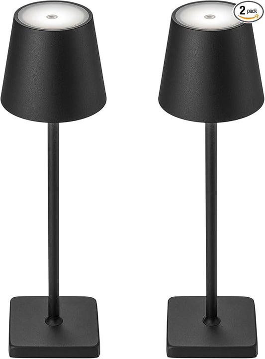 2 Pack Rechargeable Cordless Table Lamps, 5200mAh Battery Touch Table Light, Aluminum Shell Stepless Dimmable Portable LED Desk Lamp for Dinner/Restaurant/Outdoor Black