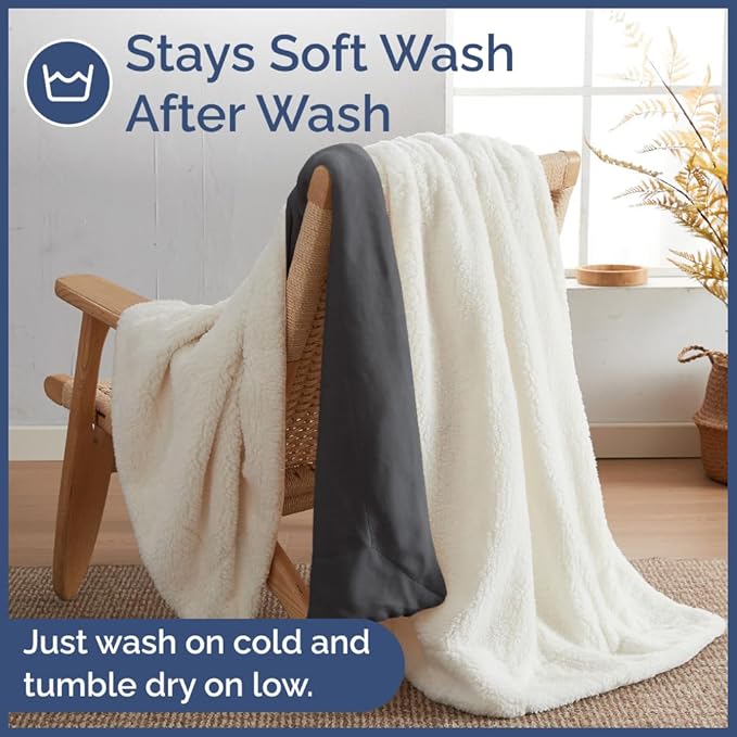 Sherpa Fleece Blanket Twin Size - Reversible Sherpa Fleece Twin Blanket - Super Soft Double Sided for Bed, Sofa, Couch - Thick, Warm, and Plush - Luxurious Bedding for Winter - Dark Grey, 60" x 80"