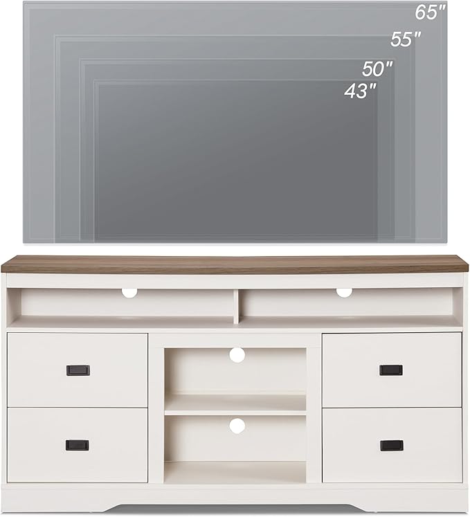 WAMPAT Farmhouse 85 in TV Stand,3 in 1 Wood Entertainment Center with Drawers and Adjustable Shelf, Tall Media Console with Open Storage Space for Living Room,Antique White