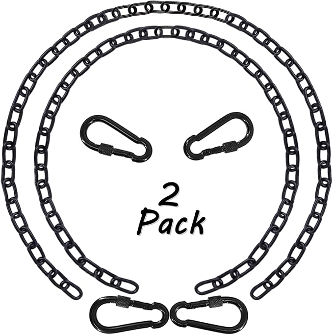 Hammock Chair Chain, 2 Pack 44in Hanging Swing Chain with 4 Carabiners, 660LB Capacity Heavy Duty Hammock Hanging Kit for Punching Bags, Swing Hangers, Porch, Patio, Playground Indoor Outdoor (Black)