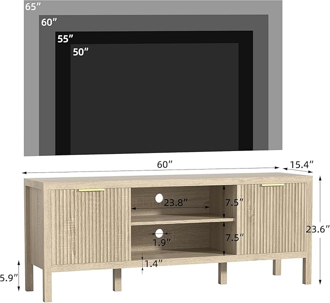 TV Stand for Living Room and Bedroom,Mid Century Modern TV Console, Entertainment Center with Storage,Media Entertainment Stand,TV Cabinet (60" Oak Tv Stand for 65" Tvs - Thickened Design b)
