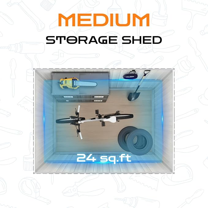 6 x 4 FT Outdoor Storage Metal Shed, Bike Garden Tool Shed with Slooping Roof, Lockable Doors and Aluminum Frames, Shed Easy to Assemble for Garden, Patio, Lawn, White+Yellow