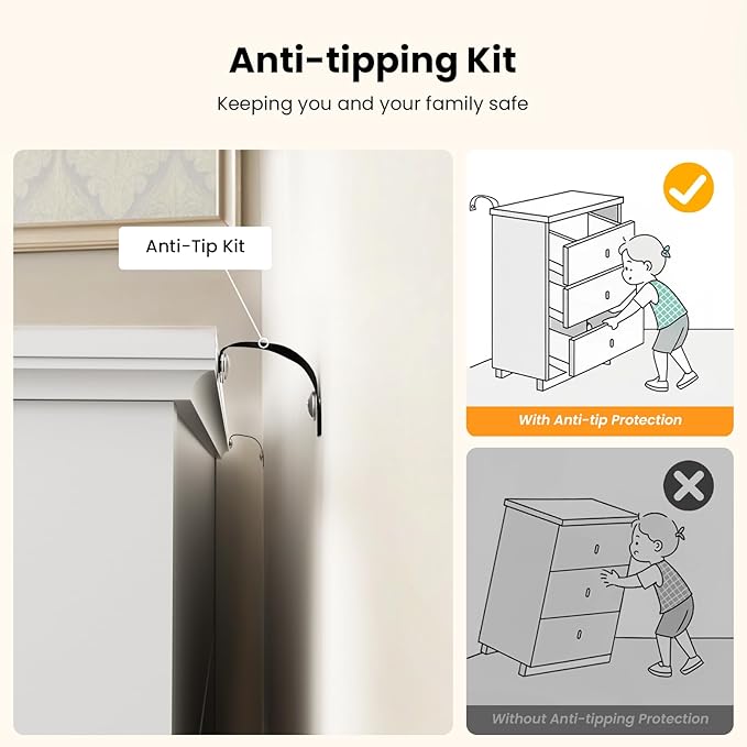 Amada Farmhouse 7 Drawer Dresser for Bedroom, 47.2 Inch Wide Wood Dresser with Natural Texture, Large Drawers, Rustic Farmhouse Chest of Drawers for Bedroom, Living Room, Hallway, White