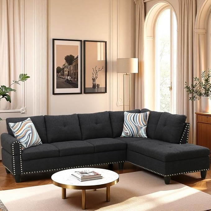 L Shaped Couch, Modular Sectional Sofa with Chaise, Modern Modular Sofas Furniture Sofa Couches for Living Room/Apartment/Office/Bedroom, Black Grey