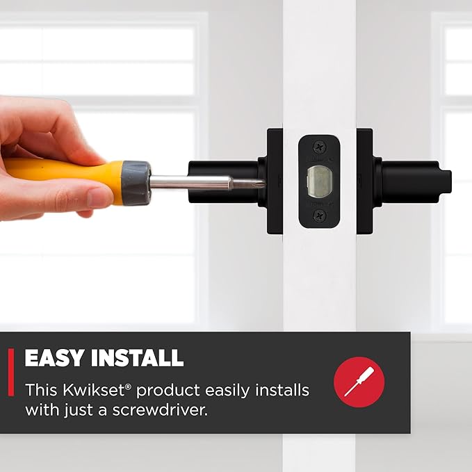 Kwikset Casey Interior Privacy Door Handle with Lock, Door Lever for Bathroom and Bedroom, Matte Black Reversible Keyless Turn Lock, with Microban Protection (Pack of 2)