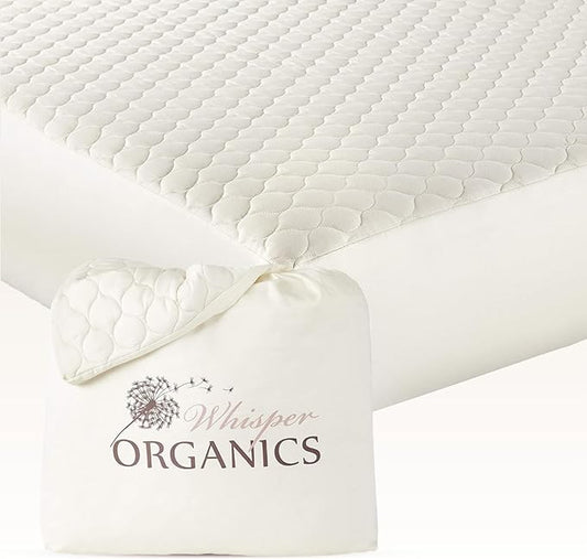 100% Cotton Organic Mattress Pad - Breathable & Cooling Mattress Protector Full Size - Premium 300GSM Quilted and Noiseless Machine Washable Organic Mattress Protector (Ivory, Full)