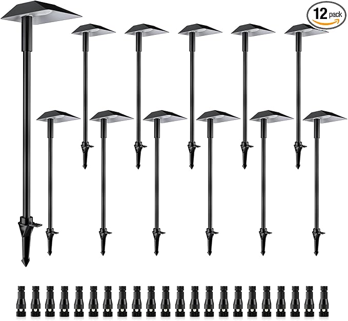 5W Low Voltage Landscape Pathway Lights with Connectors,12-24V Outdoor Path Lights, 3000K Wired Landscape Lights for Yard Garden Walkway, IP66 Waterproof（12Pack）