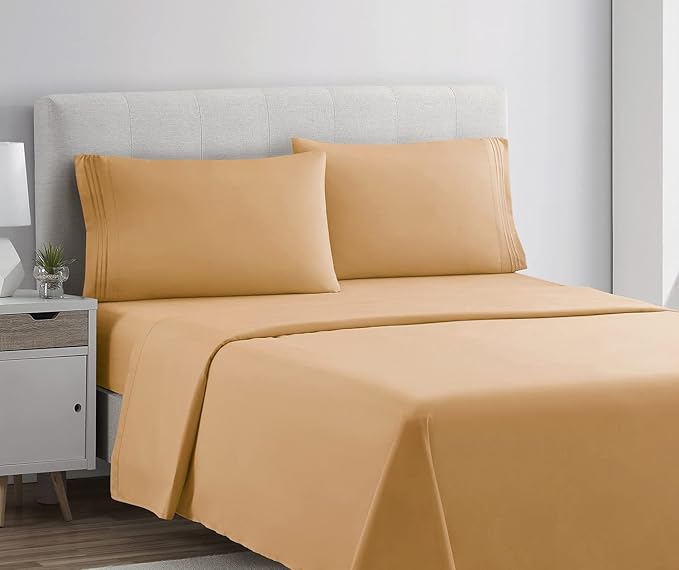 Clara Clark Bed Sheets, Premier 1800 Series 4 Piece Bed Sheet Set, Deep Pocket, Wrinkle, Fade, Stain Resistant, Luxury Soft Bedding Sheets & Pillowcases, California King, Apricot Orange