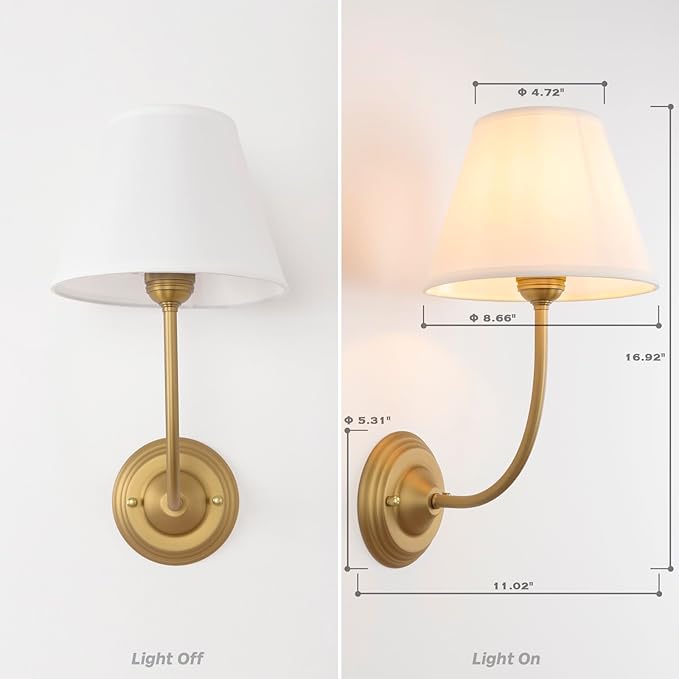 Vintage Fabric Wall Sconce Linen Cloth Shade, E26 Hardwired Indoor 1-Light Wall Mounted Lamp Fixture for Living Room Bedroom Stairs Hallway