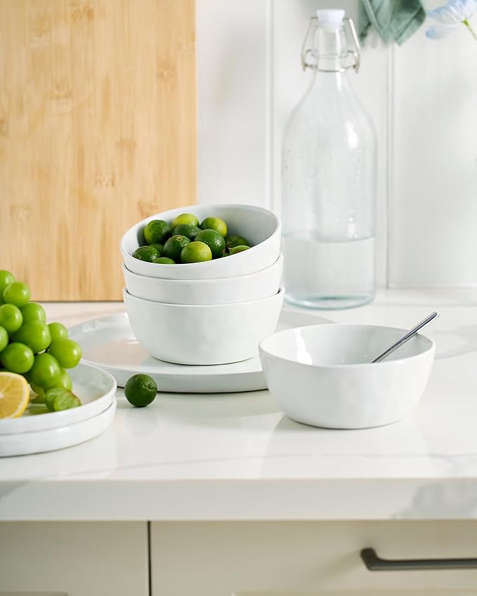 Famiware Mars Plates and Bowls Set, 12 Pieces Dinnerware Sets, Dishes Set for 4, White