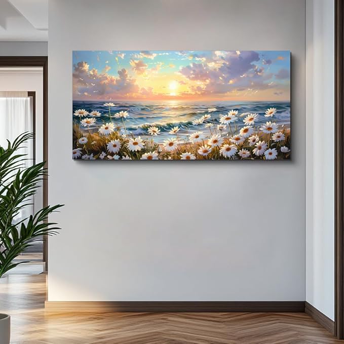 PHAOHUAXM Large Wall Decor Canvas Wall Art For Bedroom Living Room Decor A Landscape Painting Of A Sea Of White Flowers Painting Art Print Picture Artwork For office Bathroom Home Decor 30x60 In