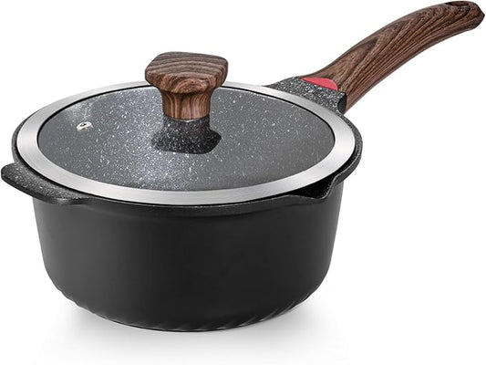 VINCHEF Nonstick Stockpot With Lid 4 Quart, Large Saucepan with Stay Cool Handle, Deep Kitchen Cooking Pot Induction Stock Pots, Dishwasher Safe, Compatible for All Stove Top, PFAS/PFOA Free Black