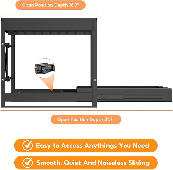 2-Tier Expandable Pull Out Cabinet Organizer, 16.9" Deep Heavy-Duty Slide Rail Slide Out Drawer Organizers with Adhesive Nano Film for Pots, Roll out Shelf Storage for Kitchen & Pantry Storage,Black