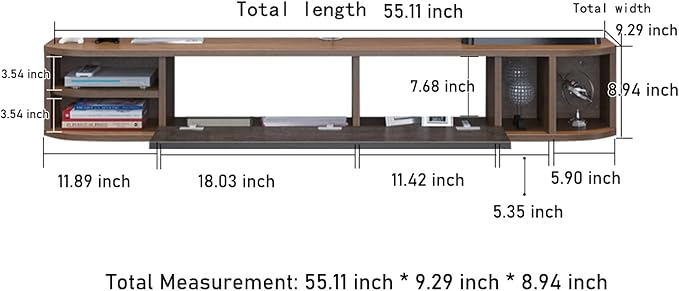 Pmnianhua Floating TV Stand,55'' Under TV Shelf,Modern Floating TV Console,Wall Mounted TV Cabinet, Entertainment Center with Storage for Bedroom Living Room(Walnut)