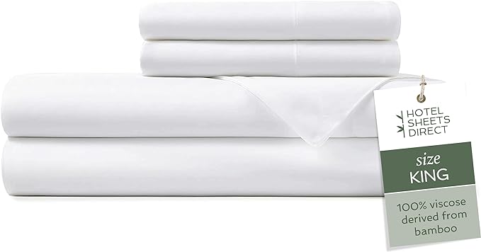 Hotel Sheets Direct 4 Piece Bed Sheet Set King Size, 100% Viscose Derived from Bamboo Sheets Set with 2 Pillowcases, Cooling & Breathable Luxury Bedding, Moisture-Wicking & Silky Soft Texture, White