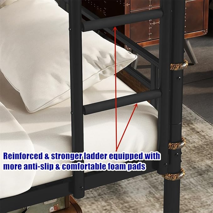 ULUCAN Reinforced Version & Stronger Convertible Steel Twin XL Over Twin XL Size Bunk Bed Frame, Heavy Duty Thickened Safer More Stable Metal Bunkbeds