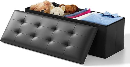 Storage Ottoman Bench, 43 Inch Ottoman Foot Rest, End of Bed Bench, Storage Chest, Load 700 lb, for Living Room, Bedroom, Entryway, Black