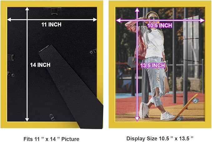 Renditions Gallery 11x14 inch Picture Frame High-end Modern Style, Made of Solid Wood and High Definition Glass Ready for Wall and Tabletop Photo Display, Yellow Frame