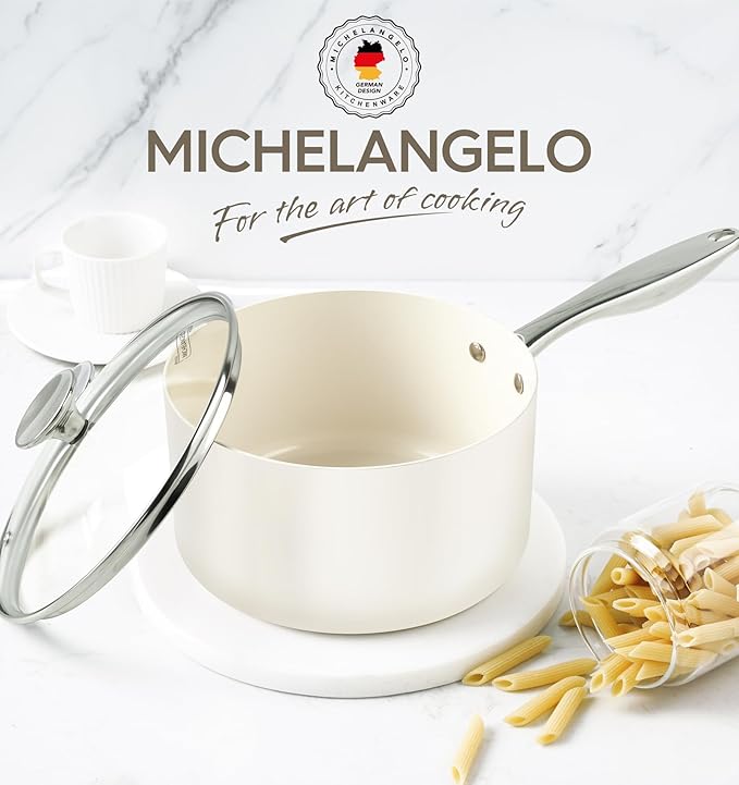 MICHELANGELO 3 Quart Saucepan with Lid, Induction Saucepan with Non-Toxic Ceramic Coating, Nonstick Sauce pan, 3 Qt Sauce pans with Lid, Oven Safe