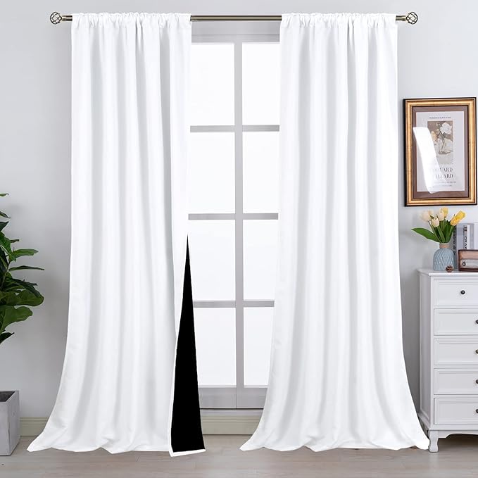 BGment Full Blackout Curtains with Thermal Insulation Liner Curtains 108 Inches Long, Rod Pocket and Back Tab Double Layer Room Darkening Curtains for Bedroom(52 x 108 Inch, 2 Panels, Pure White)