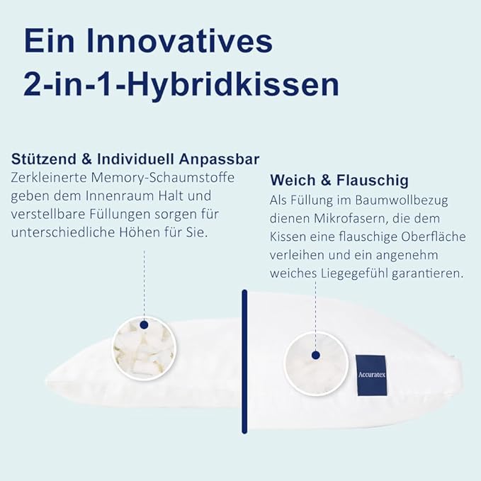 ACCURATEX Pillows King Size Set of 2, Hybrid Shredded Memory Foam Pillow[Adjustable Loft], Fluffy Down Alternative Fill Removable Cotton Cover, Firm Supportive Pillow for Side Back Sleepers