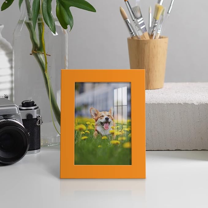 Renditions Gallery 3.5x5 inch Picture Frame High-end Modern Style, Made of Solid Wood and High Definition Glass Ready for Wall and Tabletop Photo Display, Orange Frame