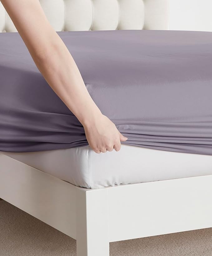 Clara Clark Bed Sheets, Premier 1800 Series Bed Sheet Set, Deep Pocket, Wrinkle, Fade, Stain Resistant, Luxury Soft Bedding Sheets & Pillowcases, Split King, Grayish Purple