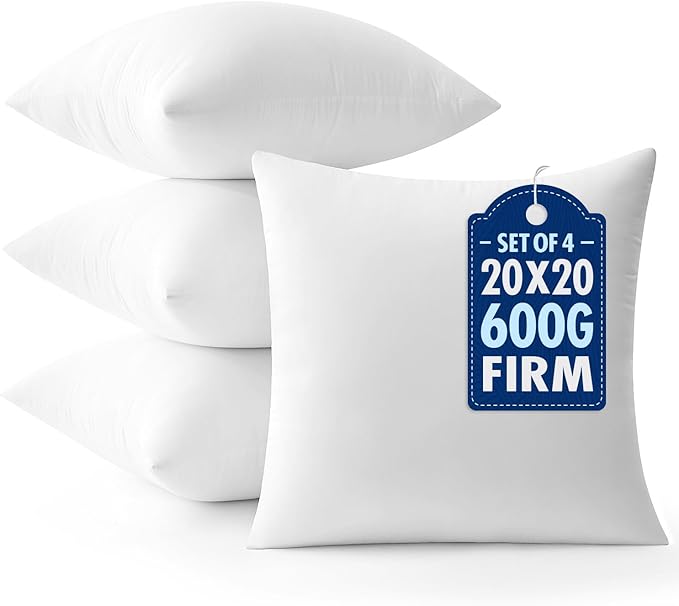 MIULEE Throw Pillows Inserts, Pack of 4 20x20 Inch 100% Virgin Fiber Filling Bed Couch Pillows