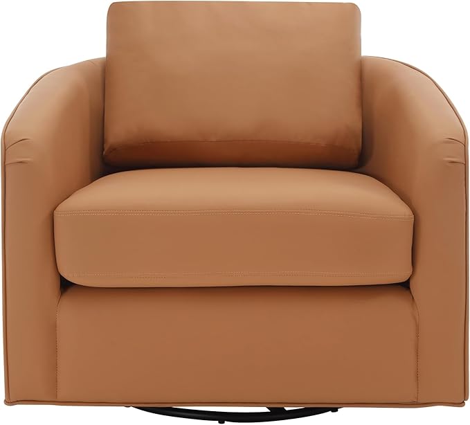 MINCETA Accent Chairs,Oversized 360 Swivel Armchair(Seat Area:25.6" D x 26.8" W),Modern Comfy Reading Chairs for Living Room with Metal Base,PU Leather in Brown