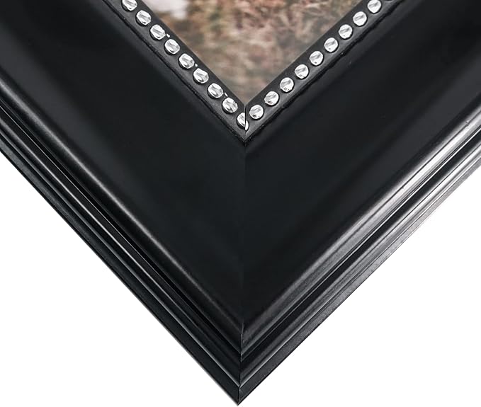 GraduationMall 4x6 Picture Frames, Real Glass, Display Photos for Wall or Tabletop, Black with Silver Beads, 2-Pack