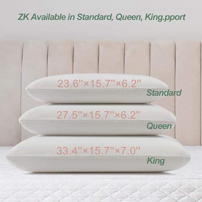 100% Natural Talalay Latex Pillow Sleeping Bed Pillows, Extra Soft Luxury Queen Pillow, Perfectly Aligns for Side/Back Pain, Stomach, Neck, Removable Breathable Cotton Cover (Standard (Medium))
