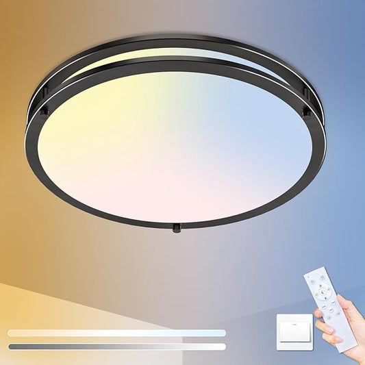 libtit 13 Inch LED Ceiling Lights with Remote for Bedroom Kitchen, 24W 2400lm Super Bright & Dimmable Flush Mount Light Fixtures, 2700K-6500K Adjustable Modern Lamps with Timer, Black