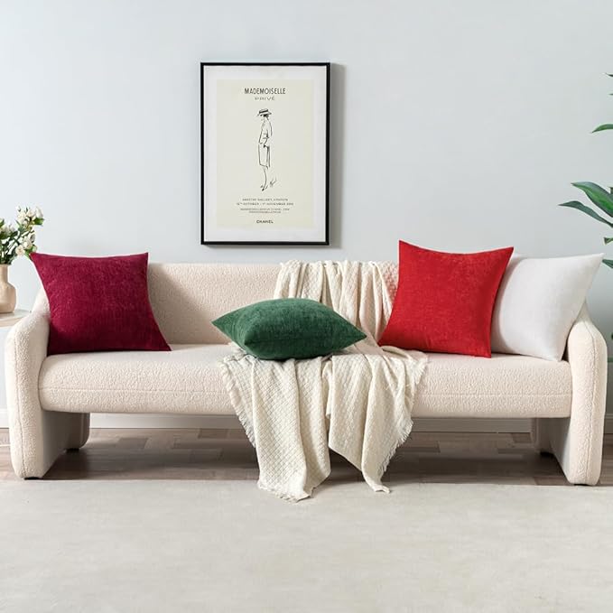 MIULEE Pack of 2 Dark Green Decorative Pillow Covers 18x18 Inch Soft Chenille Couch Throw Pillows Farmhouse Cushion Covers for Home Decor Sofa Bedroom Living Room