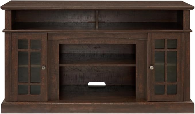 HMFULE 58" TV Stands for Living Room 55 60 65 inch Television, Entertainment Center 2 Glass Doors & Adjustable Shelves, Wood Modern Farmhouse Buffet Cabinet with Storage, Bedroom Furniture (Espresso)