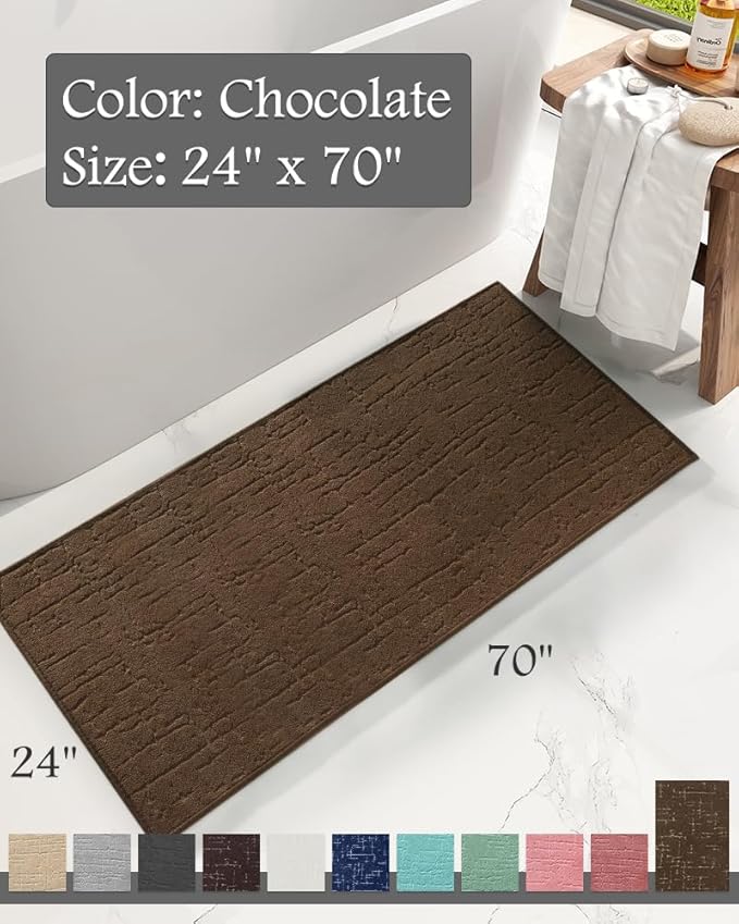 AMOAMI-Bath Mat-Absorbent Quick Dry Bathroom Floor Mats-Washable Rubber Backing Bath Mats for Bathroom Rugs Fit Under Door-Bath Rug for in Front of Sink Bathtub Shower Room, Chocolate 24''x70''