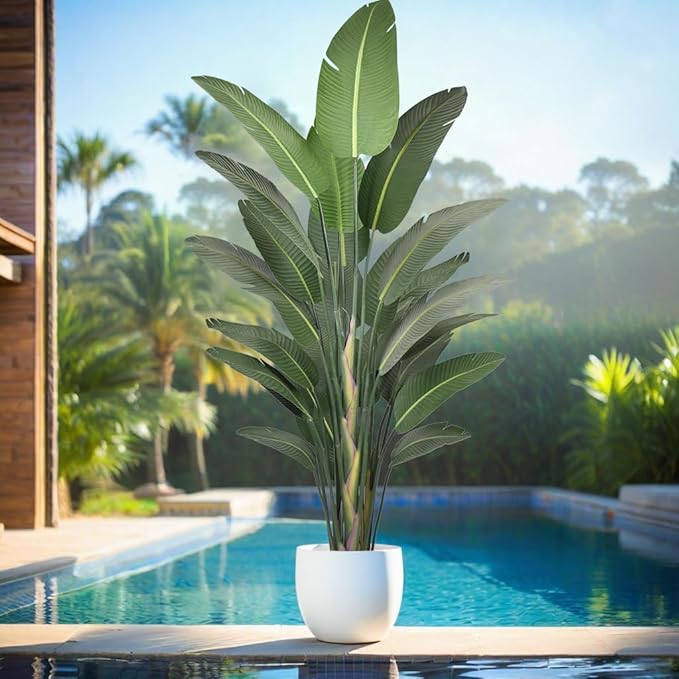 9FT Artificial Bird of Paradise Tree 106 Inch Large Faux Silk Plants Banana Leaf with 25 Trunks in Black Pot for Home Decor Living Room Office Bedroom