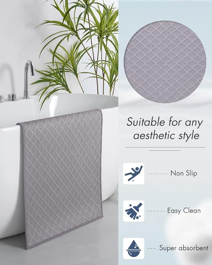 AMOAMI Ultra Thin Bathroom Rugs, Rubber Backed Bath Mats for Bathroom Non Slip, Absorbent Bathroom Mat for Floor, Shower, Sink(20"x 32", Grey)