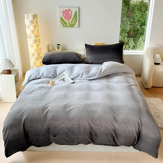 CLOTHKNOW Grey Silver Full Size Comforter Sets 3Pcs Velvet Bedding Comforter Sets Soft Gray Comforter with 2 x Pillow Cases